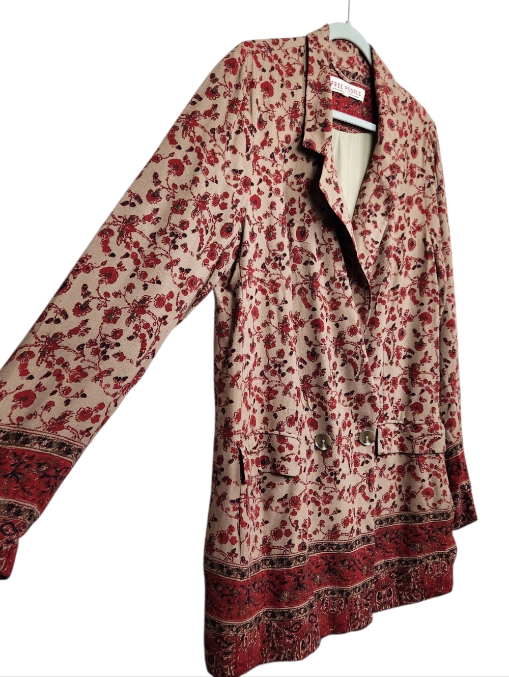 Free People Bellflower Floral Print Linen Blend Long Blazer Jacket Womens Size L - Picture 4 of 16